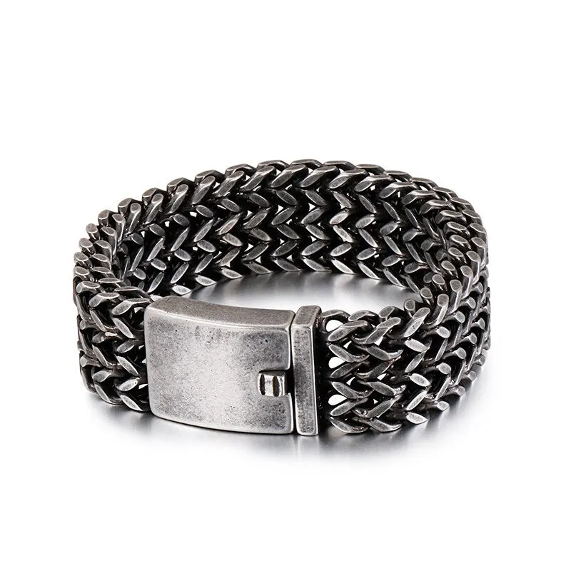 FONGTEN   Punk Retro Style Antique Finish Stainless Steel Link Bracelet