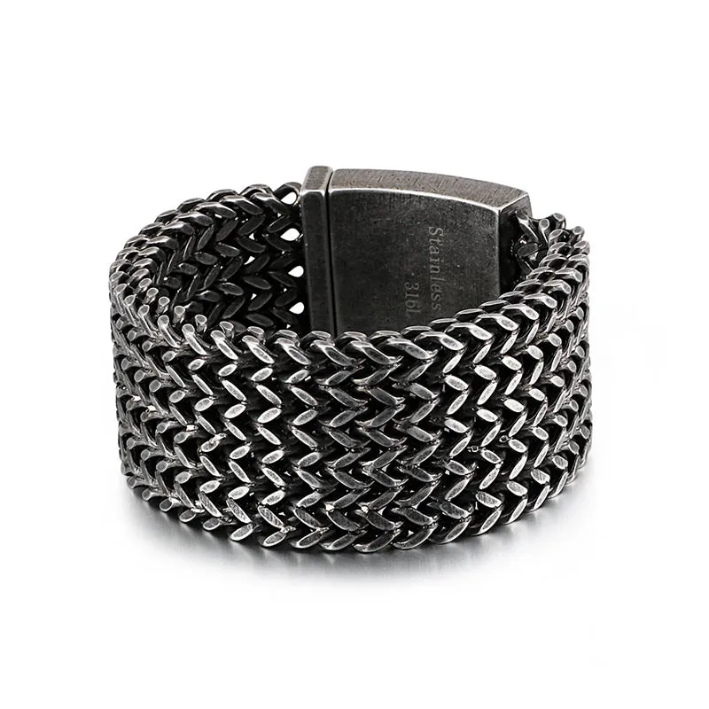 FONGTEN   Punk Retro Style Antique Finish Stainless Steel Link Bracelet