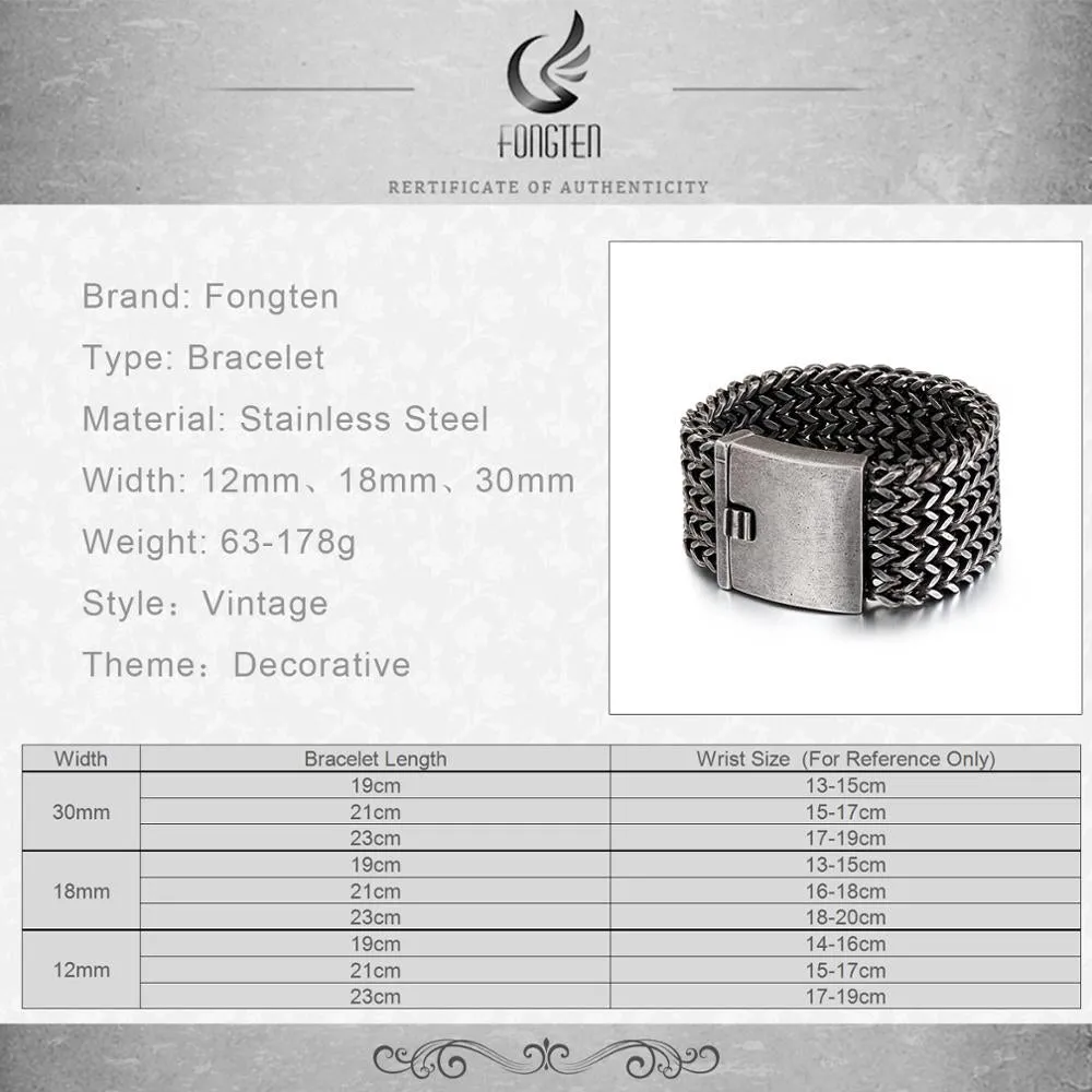 FONGTEN   Punk Retro Style Antique Finish Stainless Steel Link Bracelet
