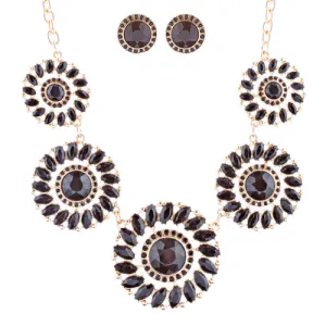 Glamorous Sparkle Bold Fashion Statement Necklace Earrings Set JN290 Gold Black