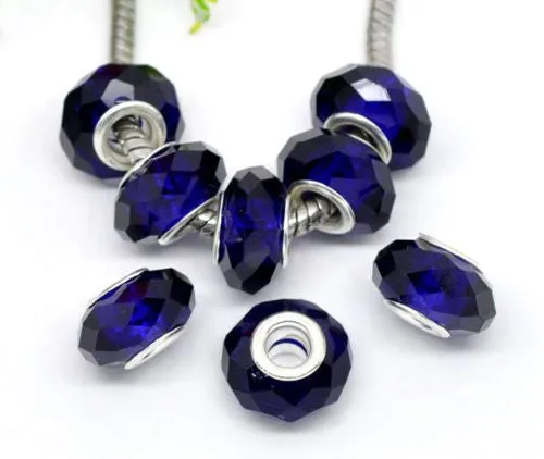 Glass Faceted Style Beads for Snake Chain Charm Bracelet (Blue)