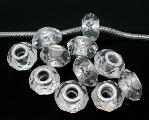Glass Faceted Style Beads for Snake Chain Charm Bracelet (Clear)