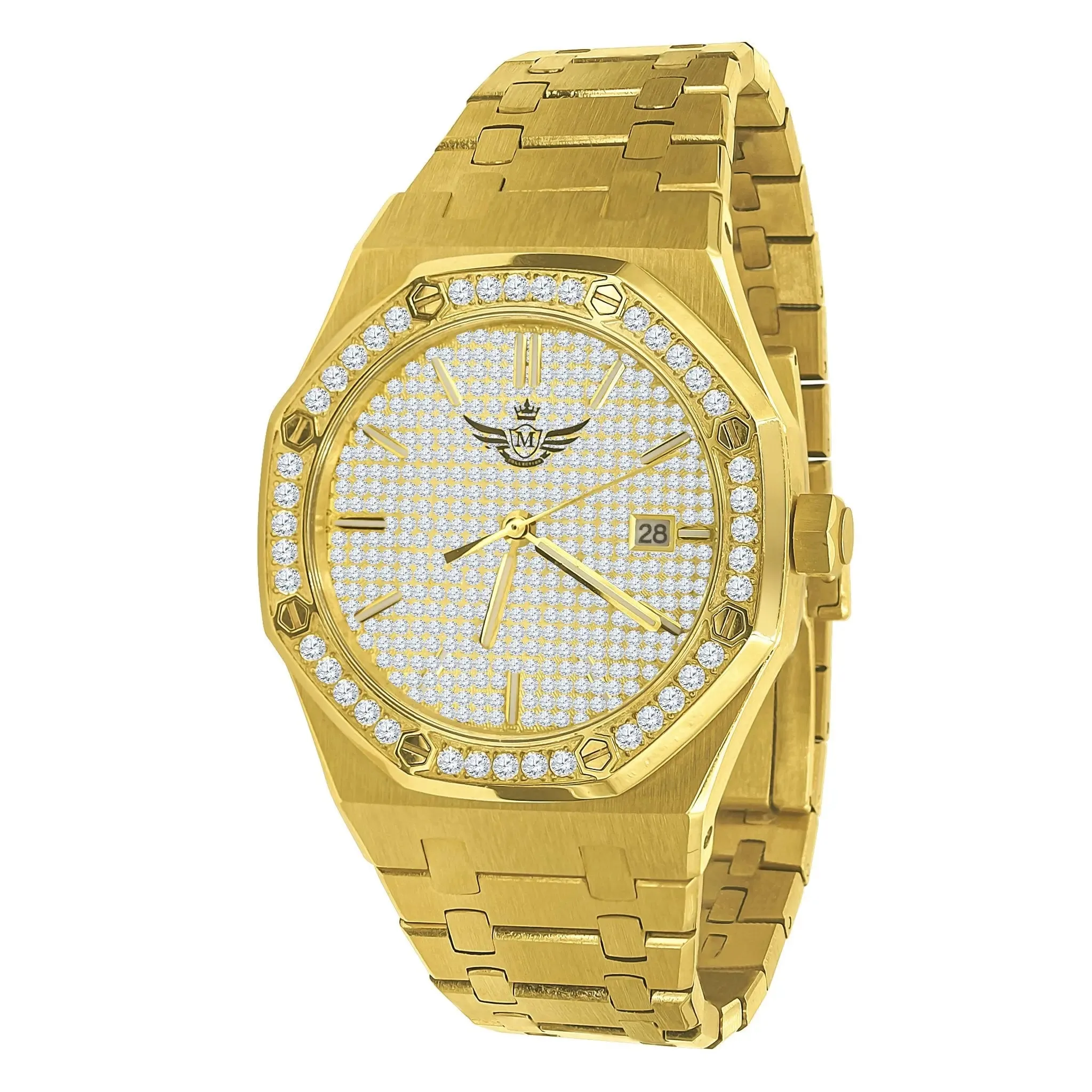 Gleaming Gold Chronograph Watch with Crystal Details - BLUEANGEL Micro Paws