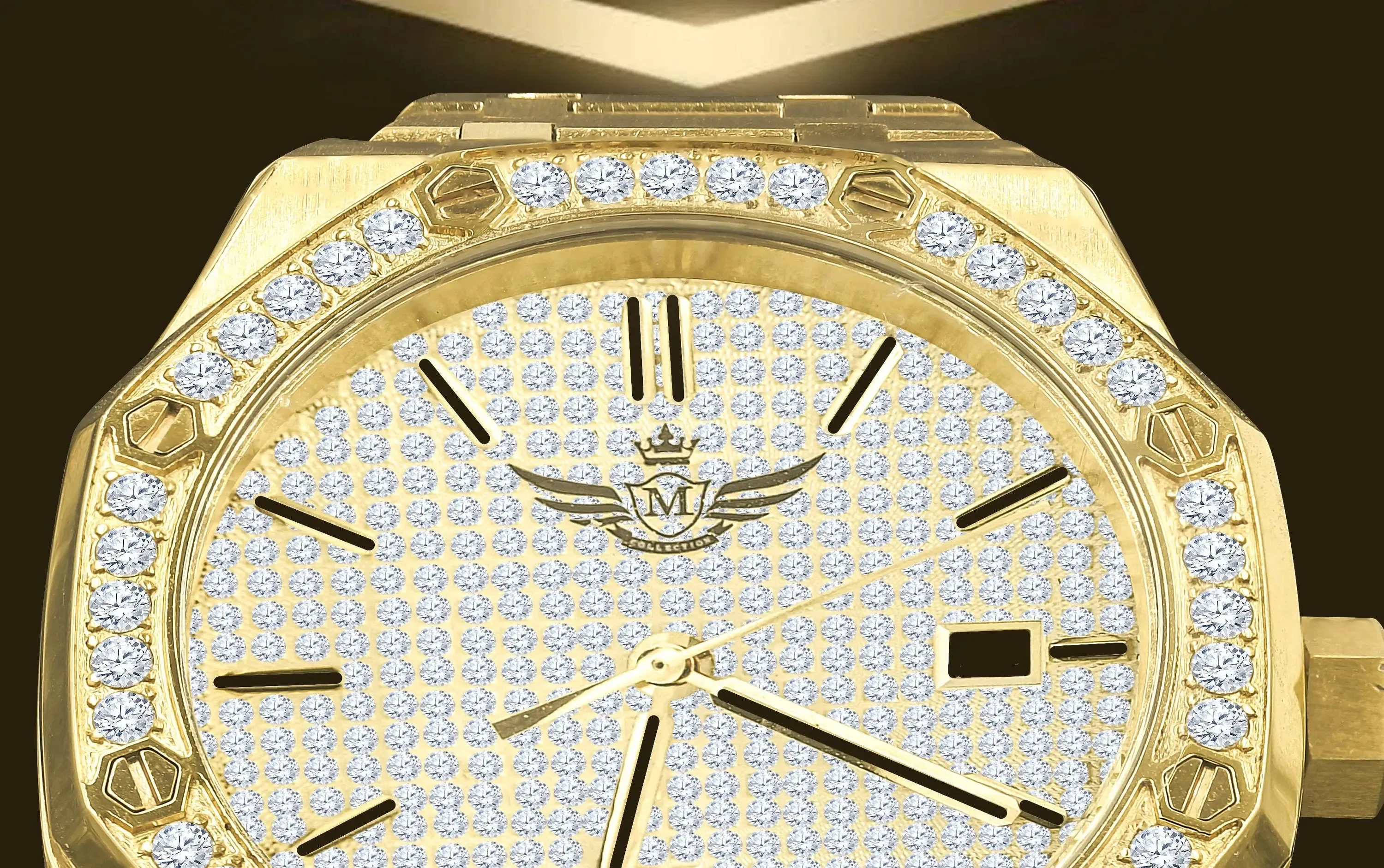 Gleaming Gold Chronograph Watch with Crystal Details - BLUEANGEL Micro Paws