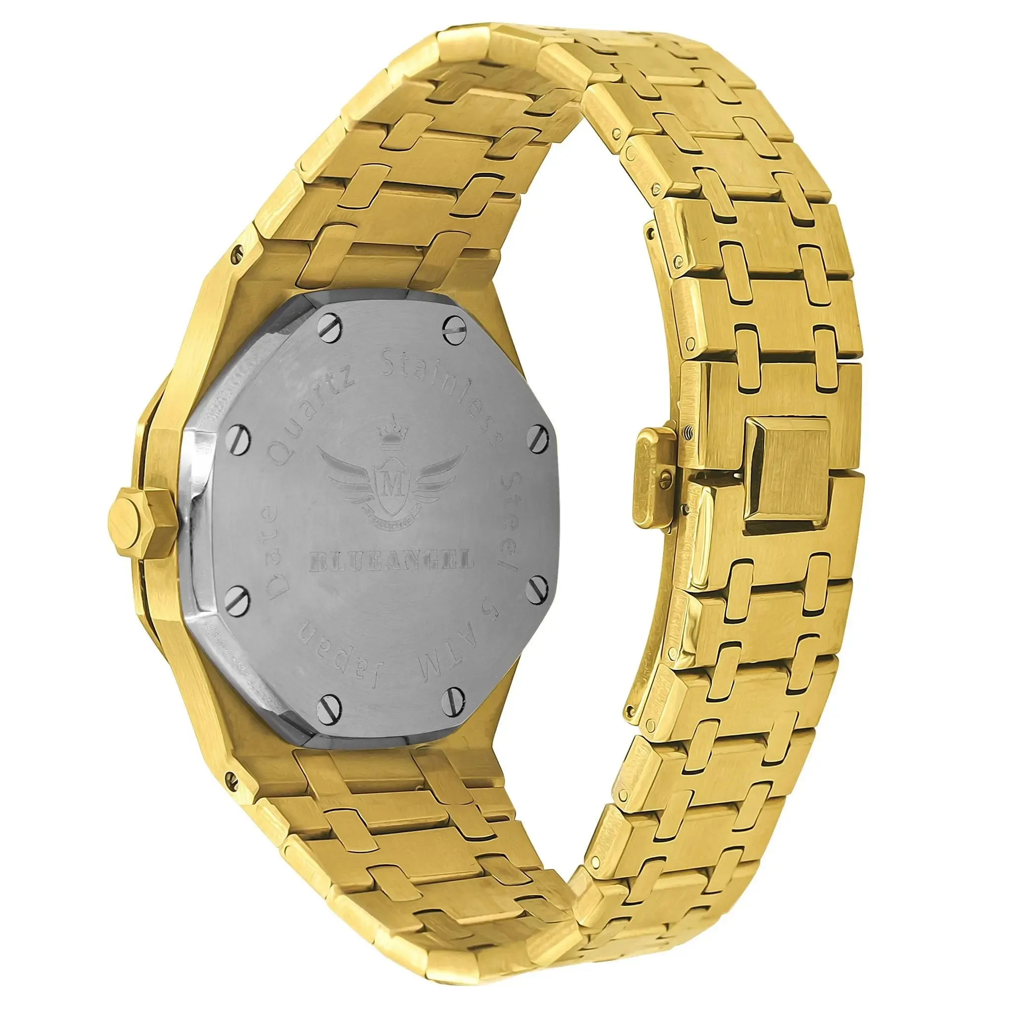 Gleaming Gold Chronograph Watch with Crystal Details - BLUEANGEL Micro Paws