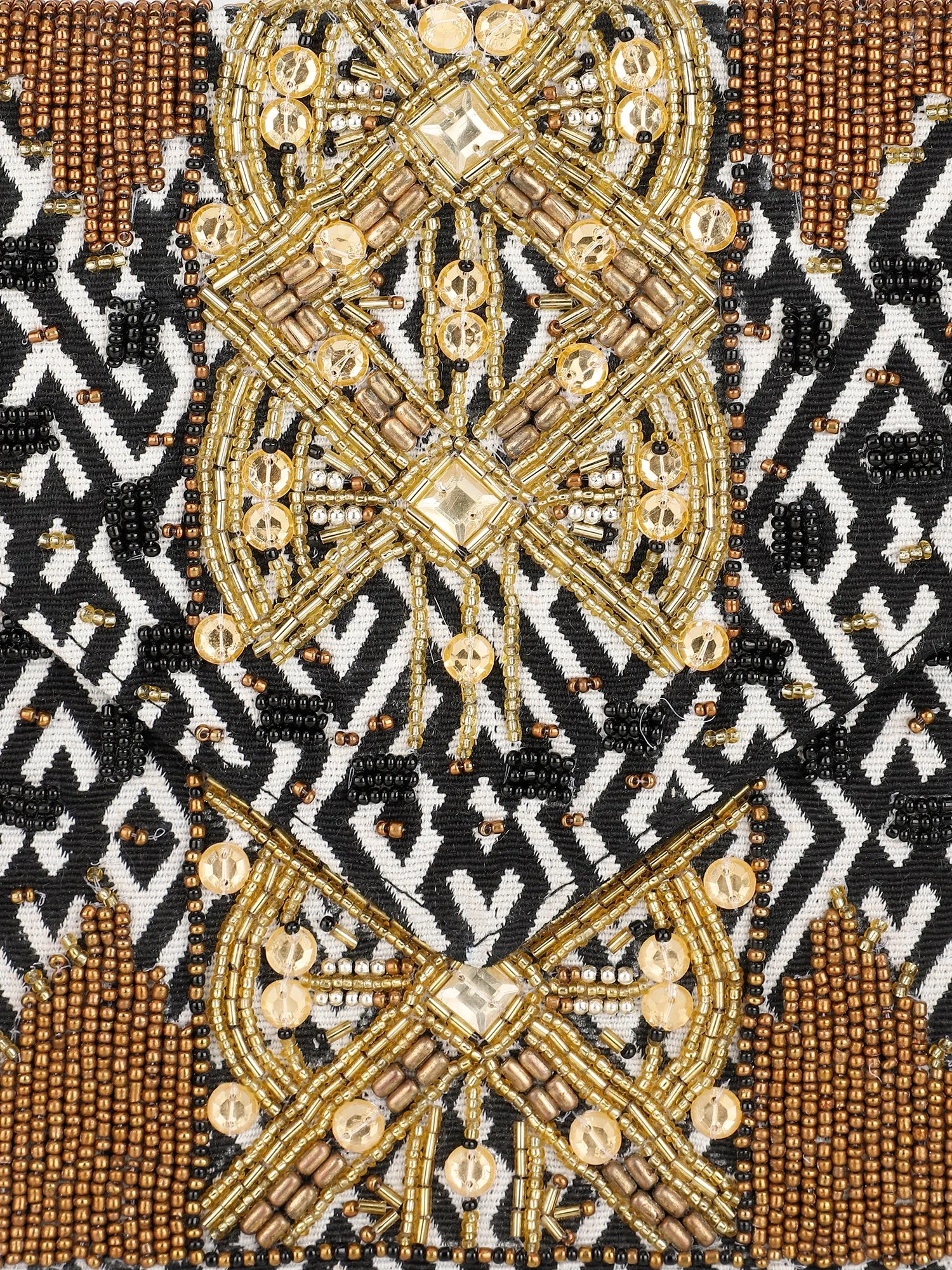 Golden Embroidered Black and White Clutch