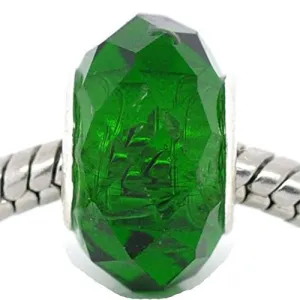 Green Charm Bead ,Glass Style Faceted Glass Style Beads - For Snake Chain Charm Bracelet