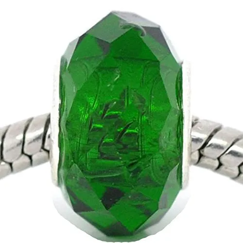 Green Charm Bead ,Glass Style Faceted Glass Style Beads - For Snake Chain Charm Bracelet