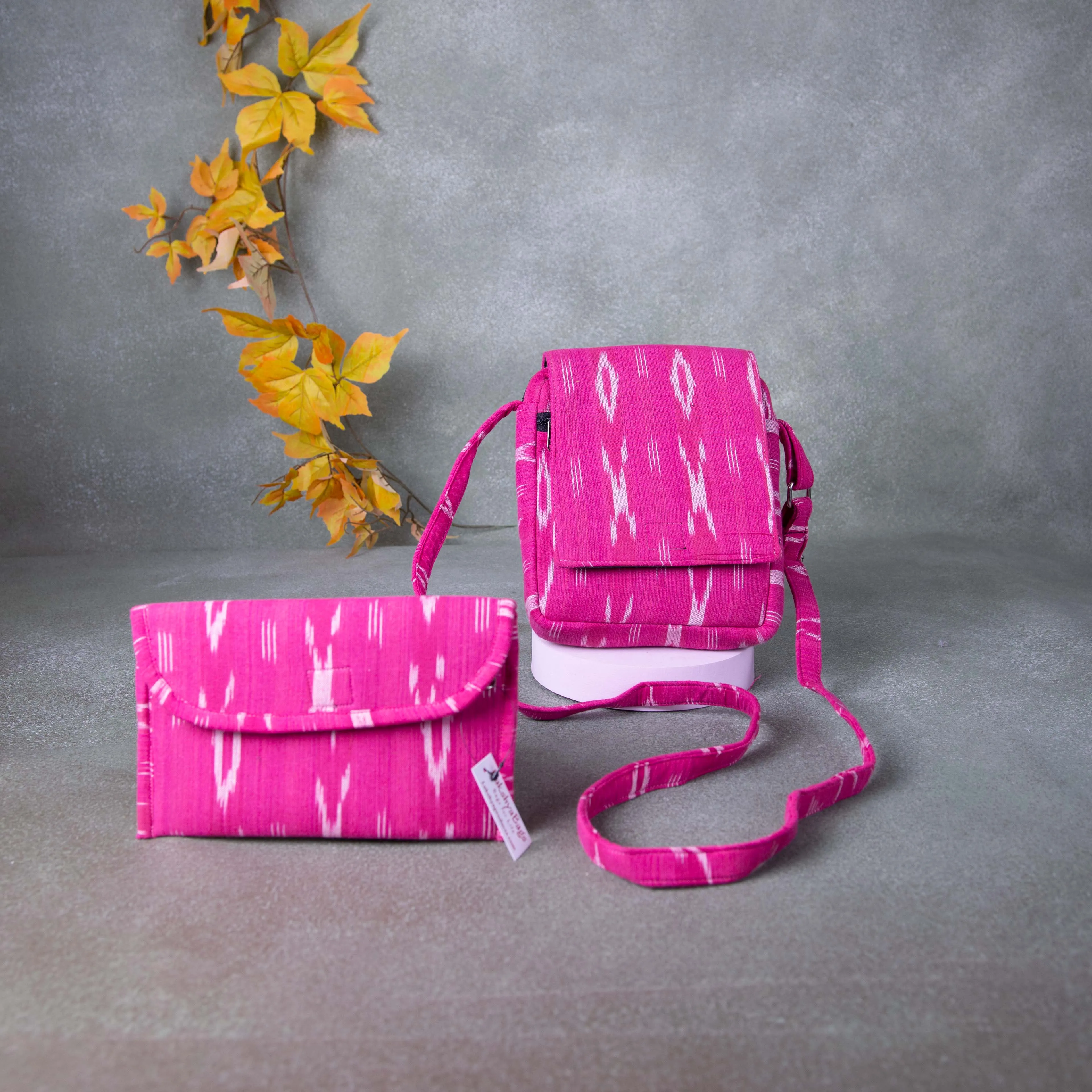 Hindustani Sling Combo Dark Pink with White Prints