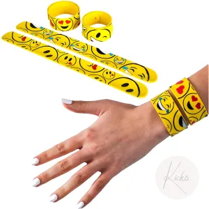 Kicko 12 Pack Emoji Slap Bracelets Assorted Emoticons Smile Face - Fun for Kids and Adults