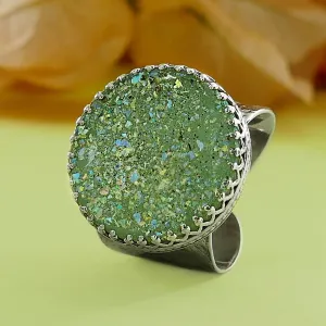 Large Green Roman Glass 925 Sterling Silver Statement Ring