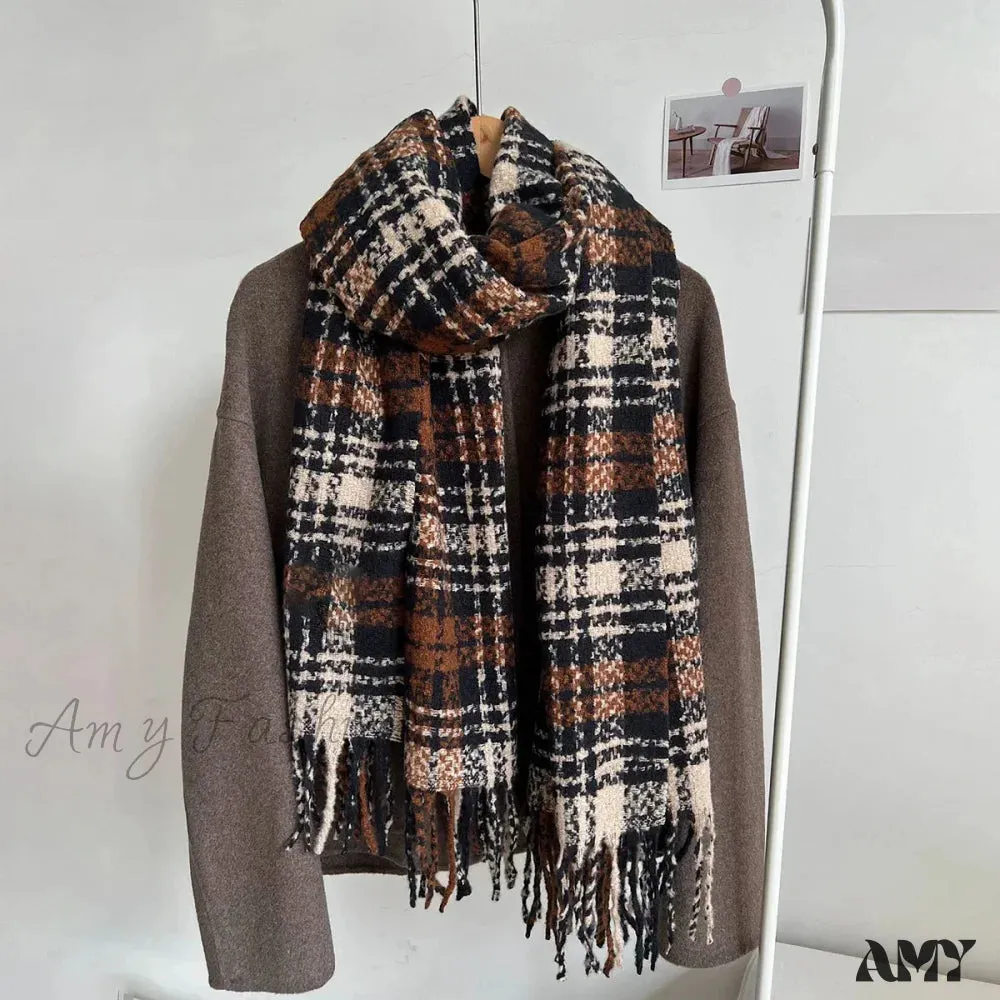 Luxury Plaid Cashmere Long Bandana Pashmina Scarf for Women