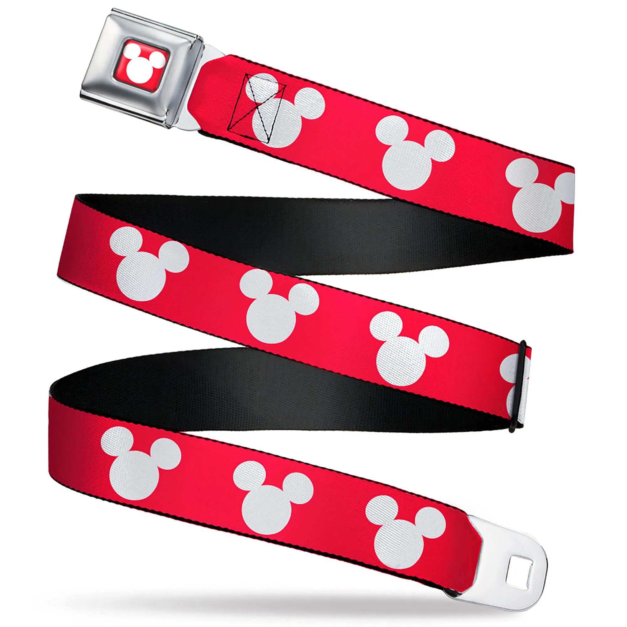 Mickey Mouse Ears Icon Red/White Seatbelt Belt - Mickey Mouse Ears Icon Red/White Webbing