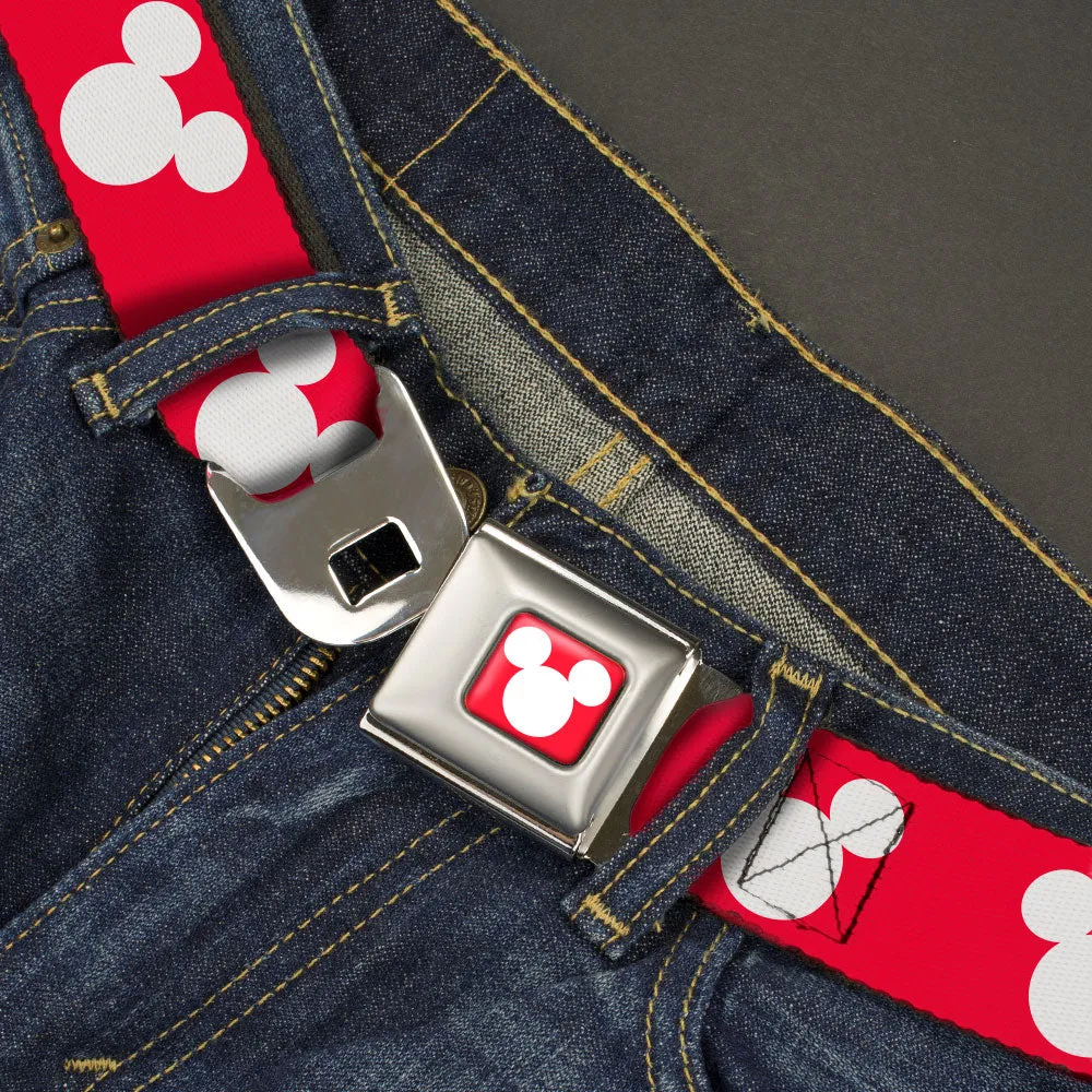 Mickey Mouse Ears Icon Red/White Seatbelt Belt - Mickey Mouse Ears Icon Red/White Webbing