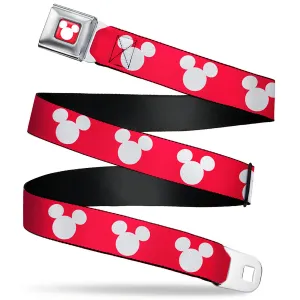 Mickey Mouse Ears Icon Red/White Seatbelt Belt - Mickey Mouse Ears Icon Red/White Webbing