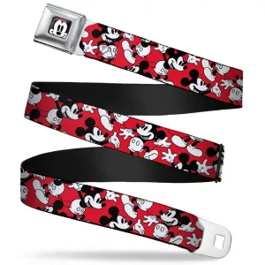 Mickey Mouse Face2 CLOSE-UP Full Color Red Black White Seatbelt Belt - Mickey Mouse Poses Scattered Red/Black/White Webbing