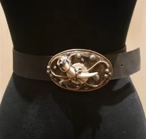 Mikal Winn Moose/Deer Antler Buckle on Black Belt