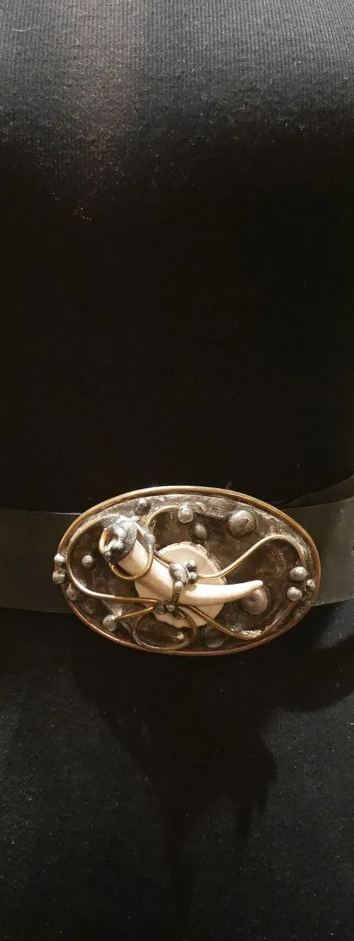 Mikal Winn Moose/Deer Antler Buckle on Black Belt