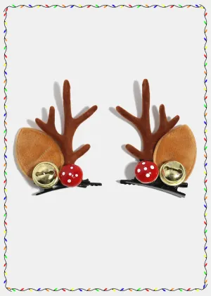 Miss A Christmas Hair Clips - Brown Antlers