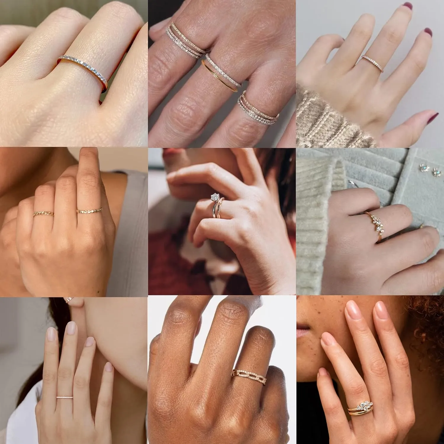 PLOMFOV 14K Gold/Silver Plate Stacking Rings Set for Women CZ Heart Simple Cute Stackable Rings Dainty Trendy Gold Statement Rings Plain Band Size 4-11