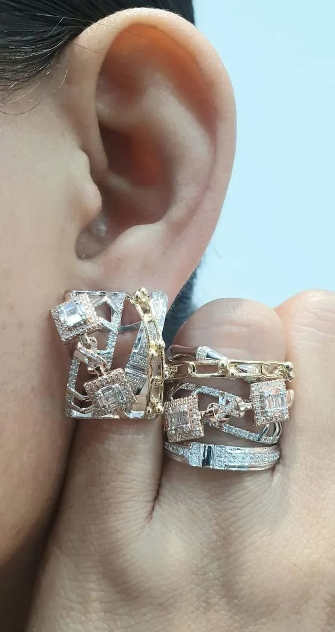 PREORDER | Multi-Tone Square Statement Diamond Jewelry Set 14kt