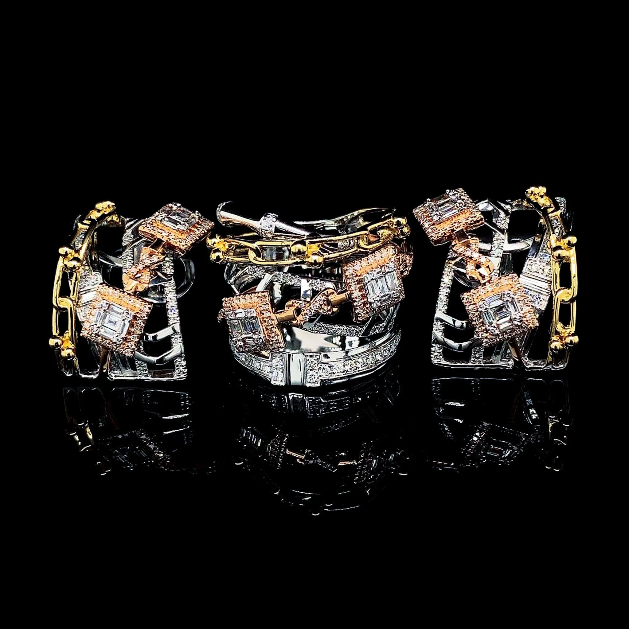 PREORDER | Multi-Tone Square Statement Diamond Jewelry Set 14kt
