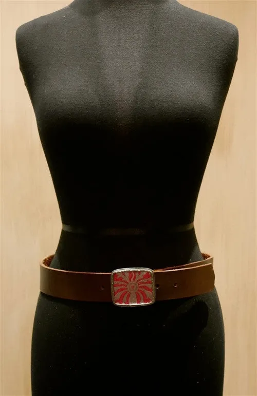Presh Fabric Fragment in Red and Silver Buckle Belt