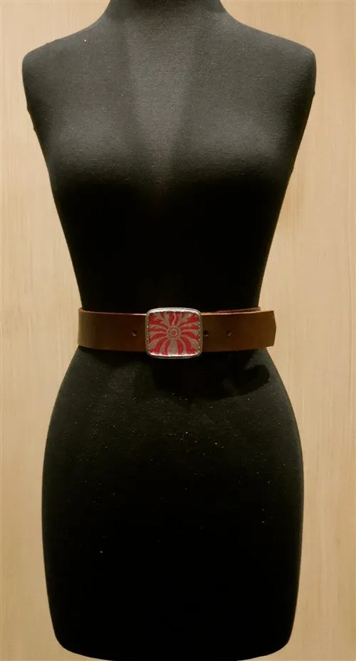 Presh Fabric Fragment in Red and Silver Buckle Belt