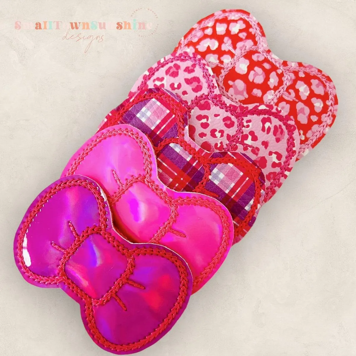 Pretty in Pink Collection - Embroidered Bow Snap Clip Barrettes