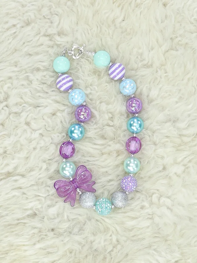 Purple & Teal Bow Bubblegum Necklace