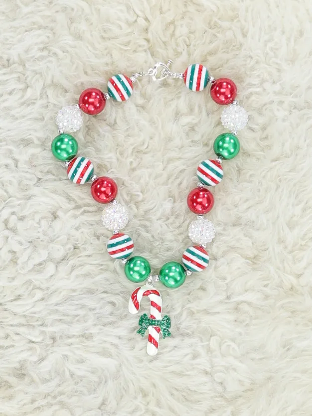 Red & Green Candycane Bubblegum Necklace