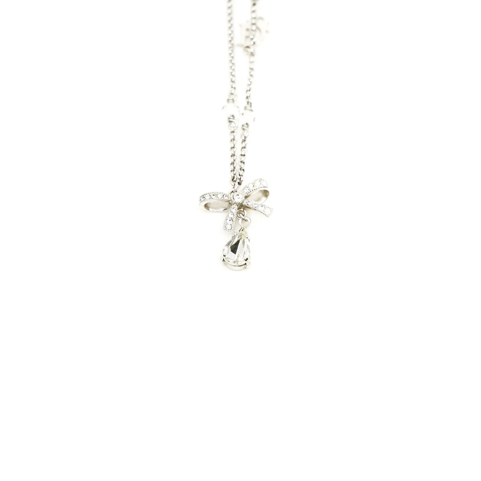 Ribbon Bow With Rhinestone Crystal Pendant Necklace