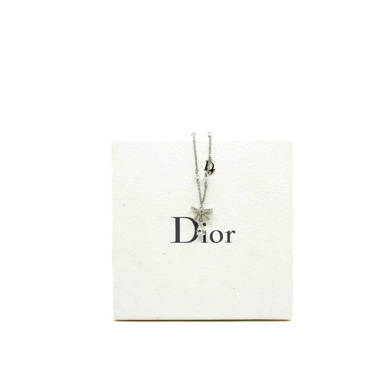Ribbon Bow With Rhinestone Crystal Pendant Necklace