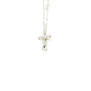 Ribbon Bow With Rhinestone Crystal Pendant Necklace