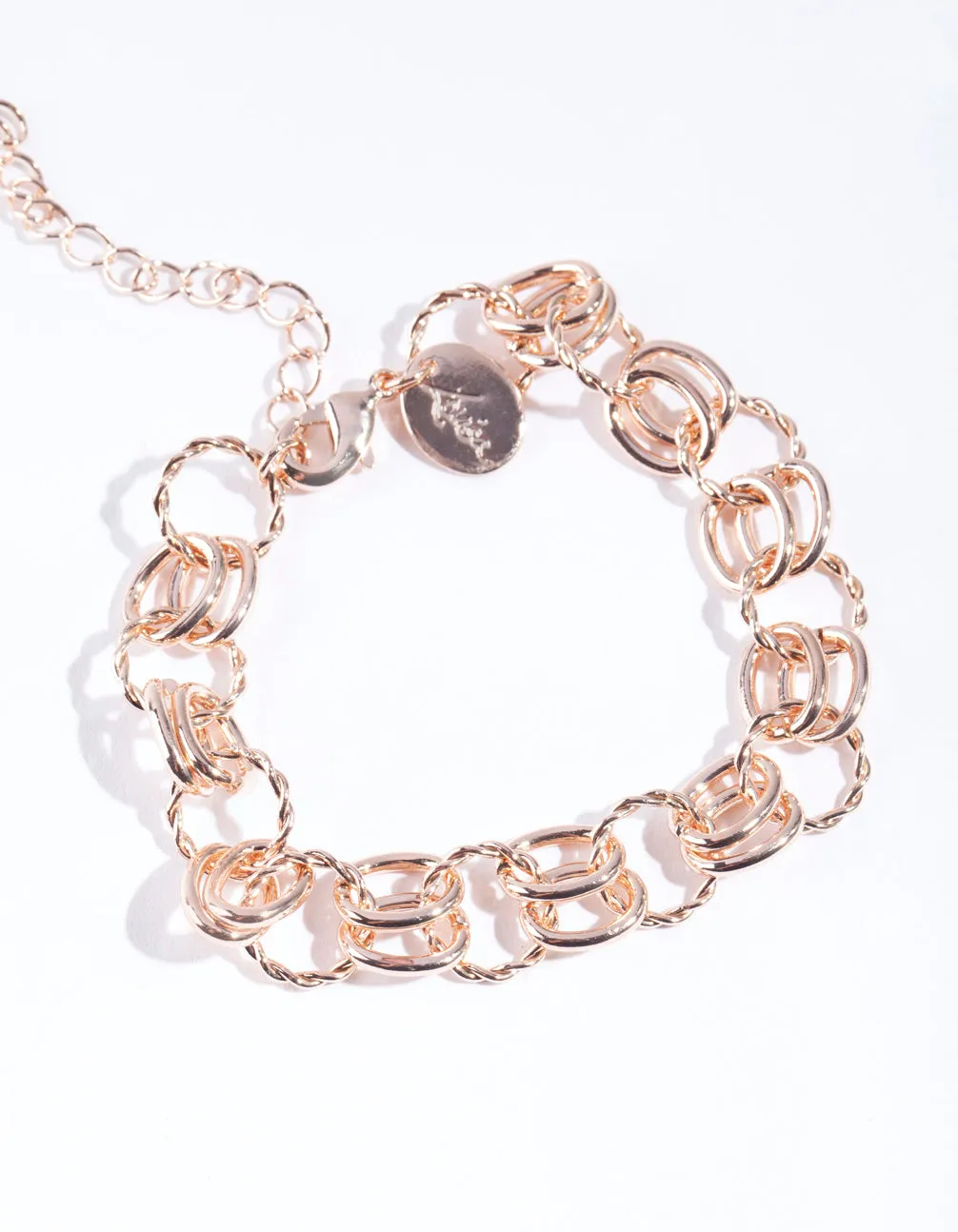 Rose Gold Twist & Plain Ring Bracelet