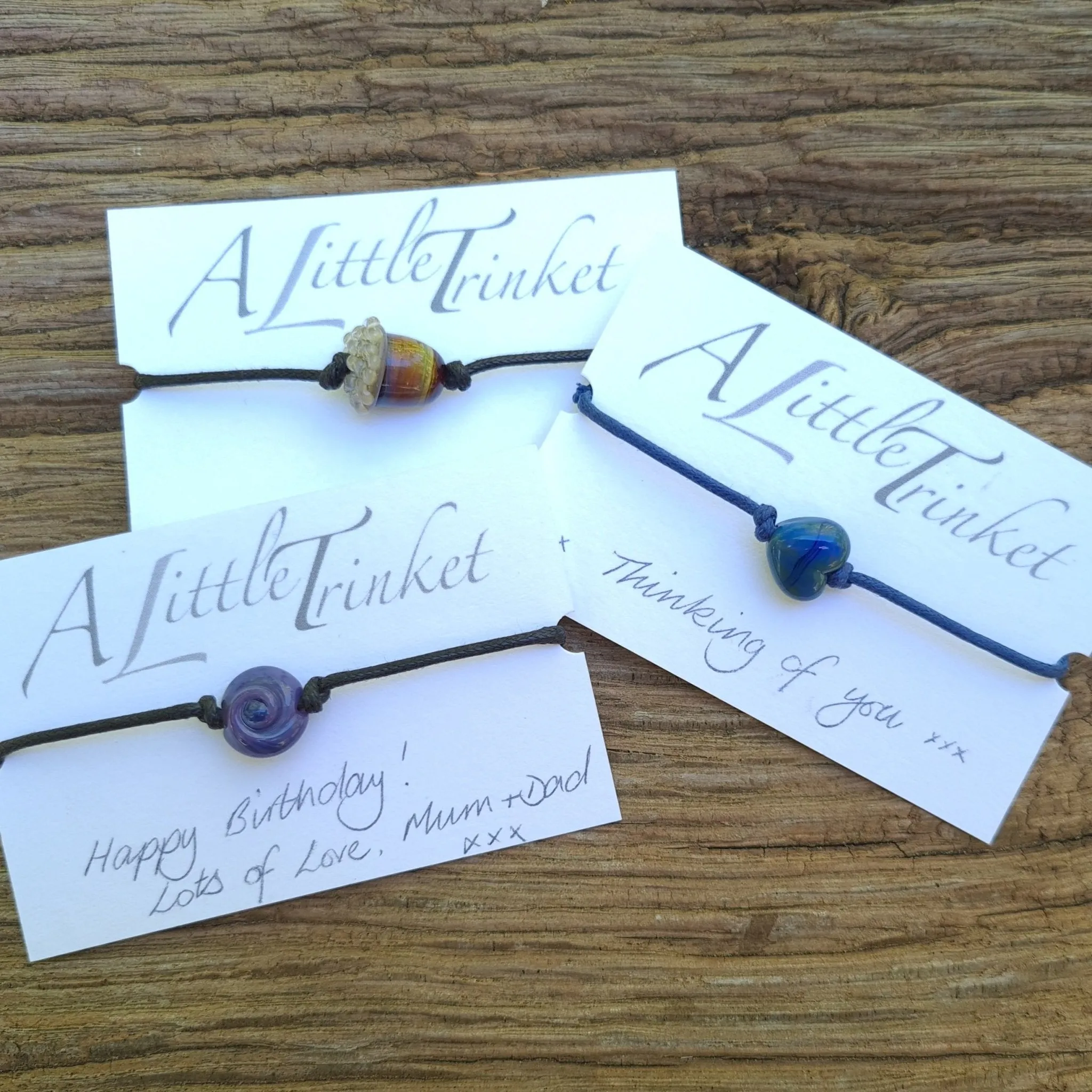 Simple Bracelet - Heart or Pebble style on a cotton cord