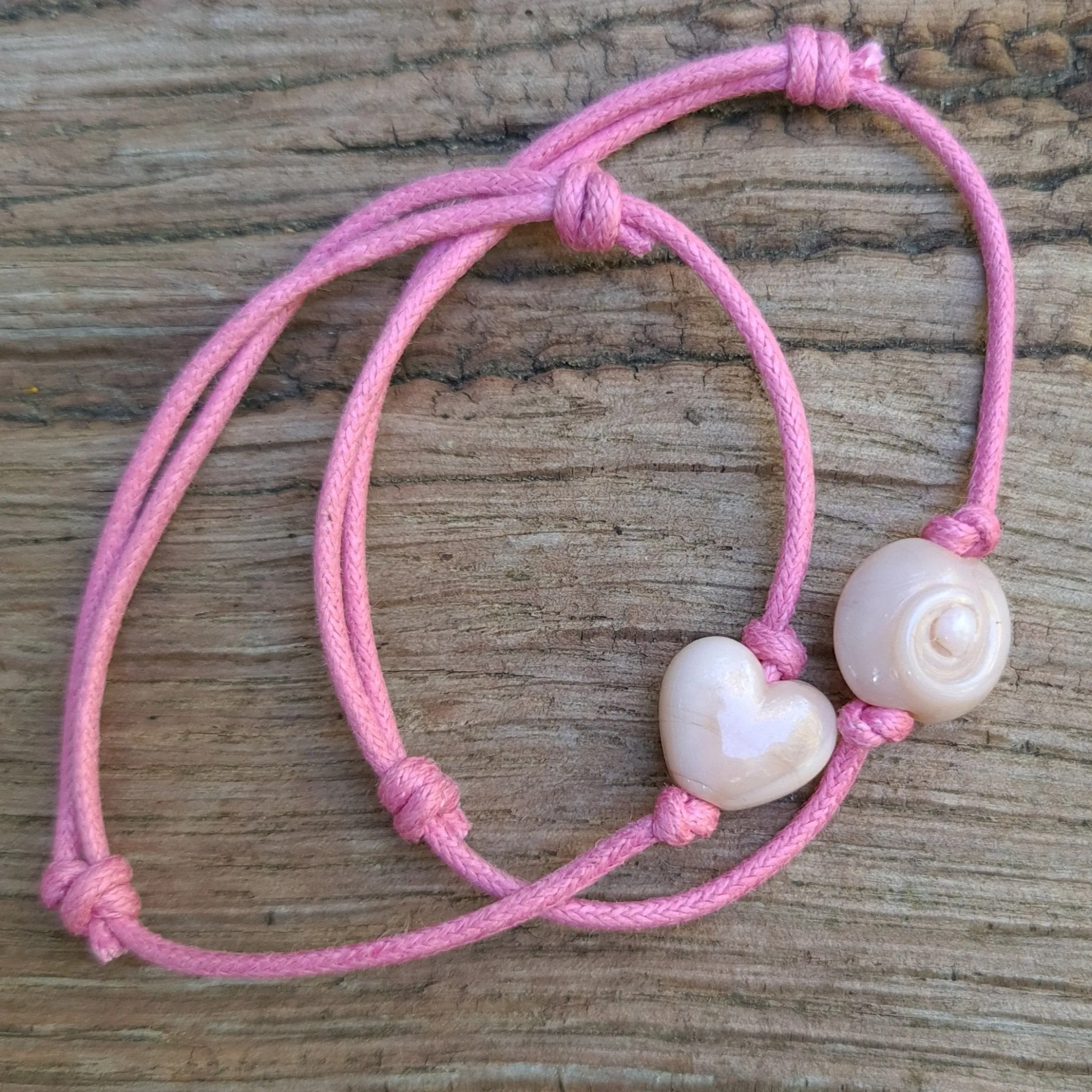 Simple Bracelet - Heart or Pebble style on a cotton cord