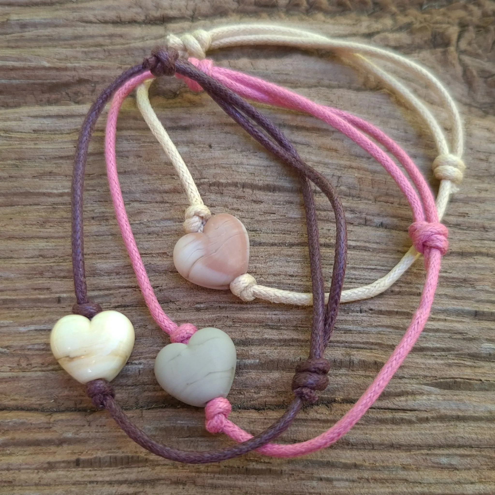 Simple Bracelet - Heart or Pebble style on a cotton cord