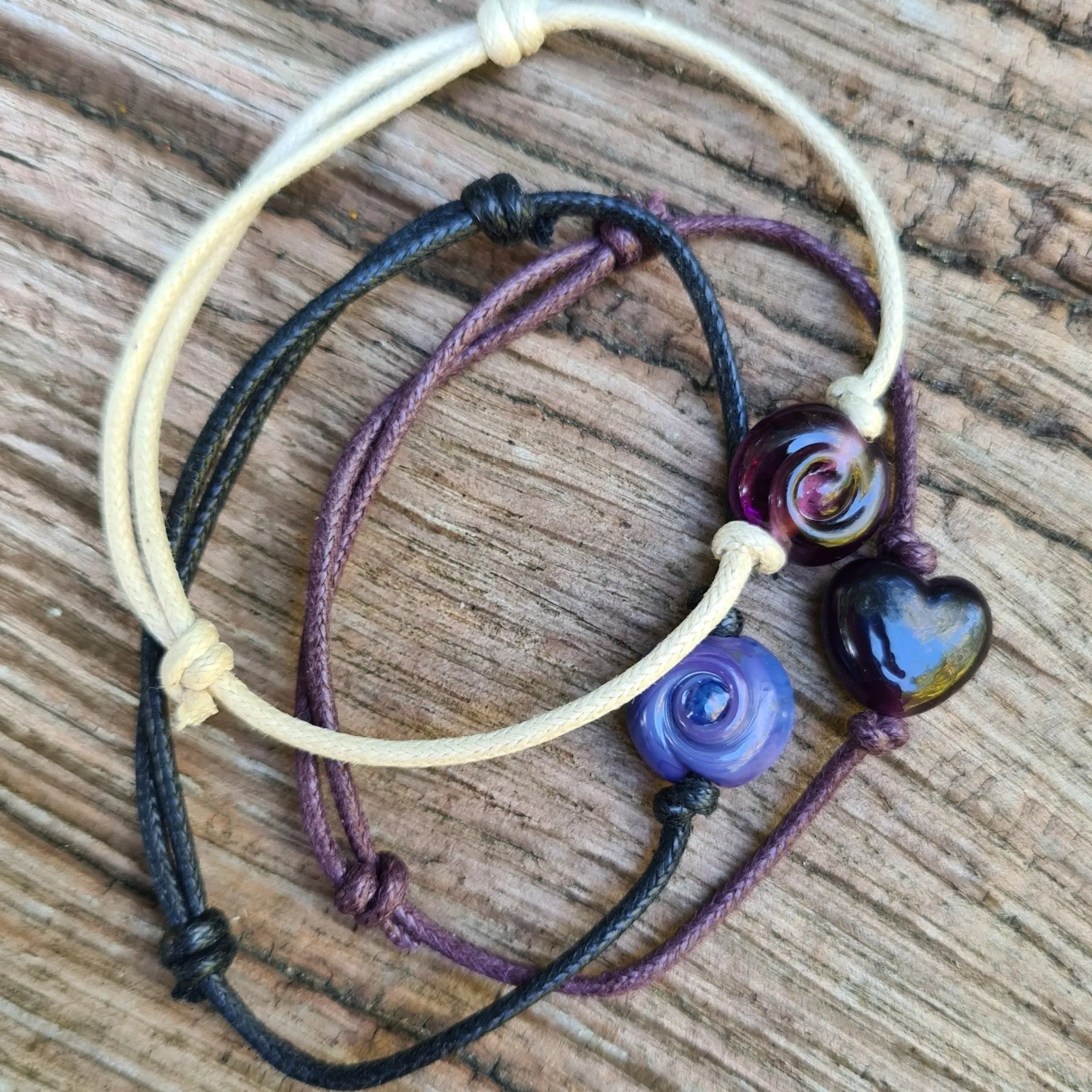 Simple Bracelet - Heart or Pebble style on a cotton cord