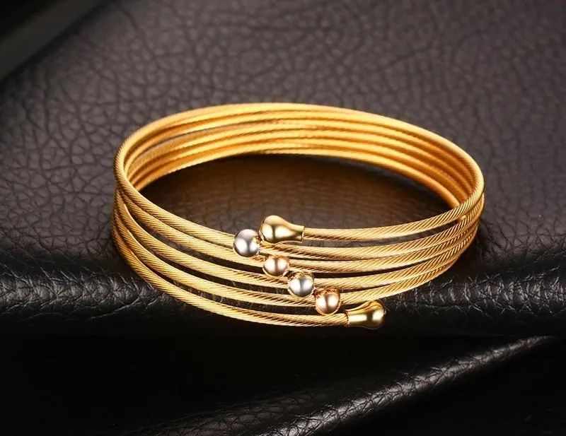 Stacked Wire Chain Bead Ball Bangles