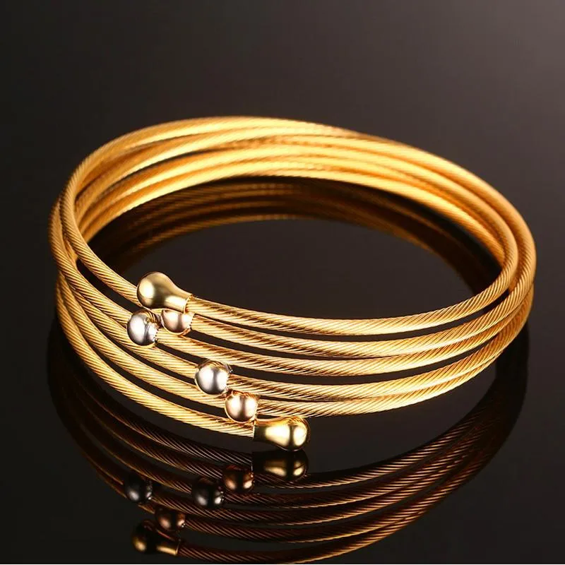 Stacked Wire Chain Bead Ball Bangles