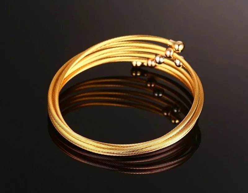 Stacked Wire Chain Bead Ball Bangles