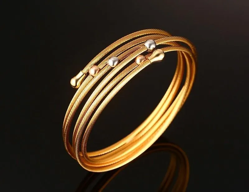 Stacked Wire Chain Bead Ball Bangles