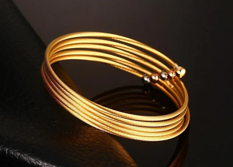 Stacked Wire Chain Bead Ball Bangles