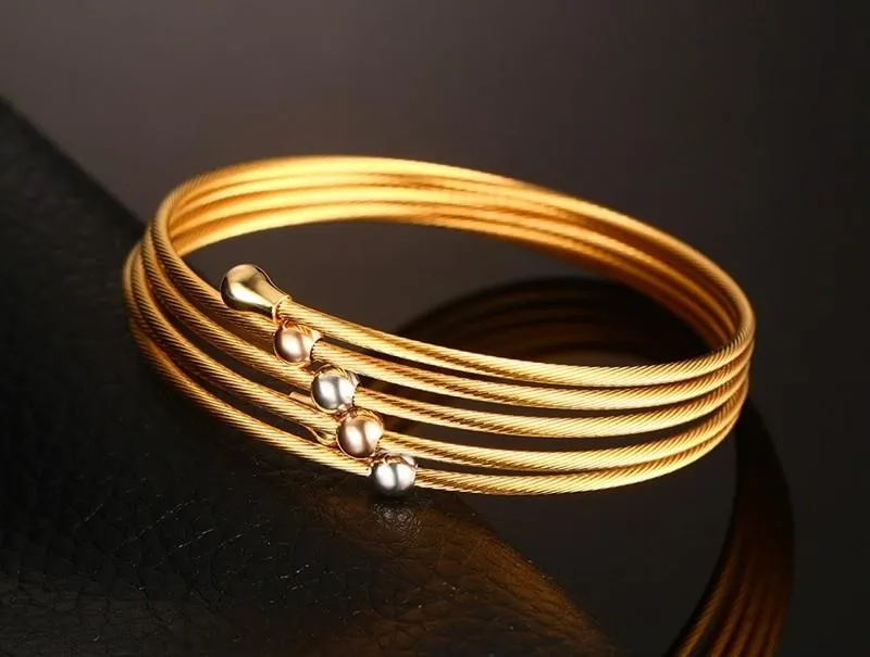 Stacked Wire Chain Bead Ball Bangles