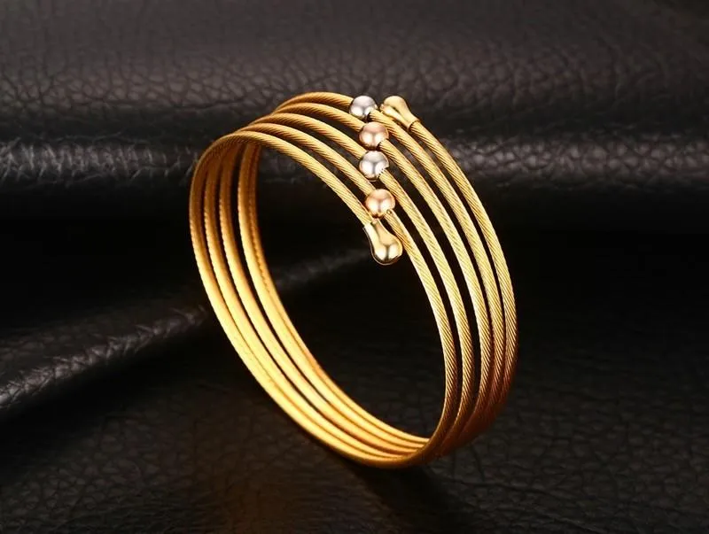 Stacked Wire Chain Bead Ball Bangles