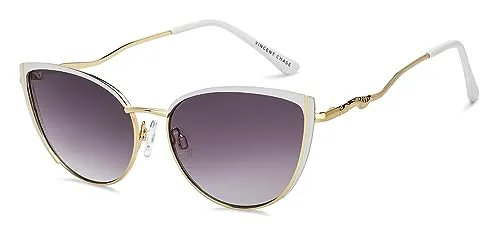 Vincent Chase By Lenskart | Gold Pink Full Rim Cat Eye | Fashion Essentials | Branded Latest and Stylish Sunglasses | 100% UV Protected | Women | Large | VC S15802